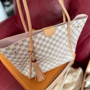 Louis Vuitton Propriano Tote Bag Damier Azur Leather White Like New-w- bag & box